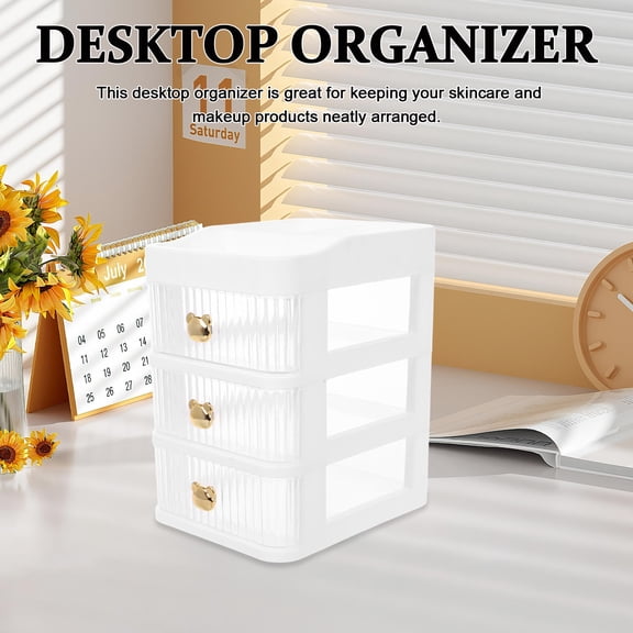 HEMOTON Plastic Storage Box with 3 Drawers for Makeup and Skincare to Keep Desk Neat Beige