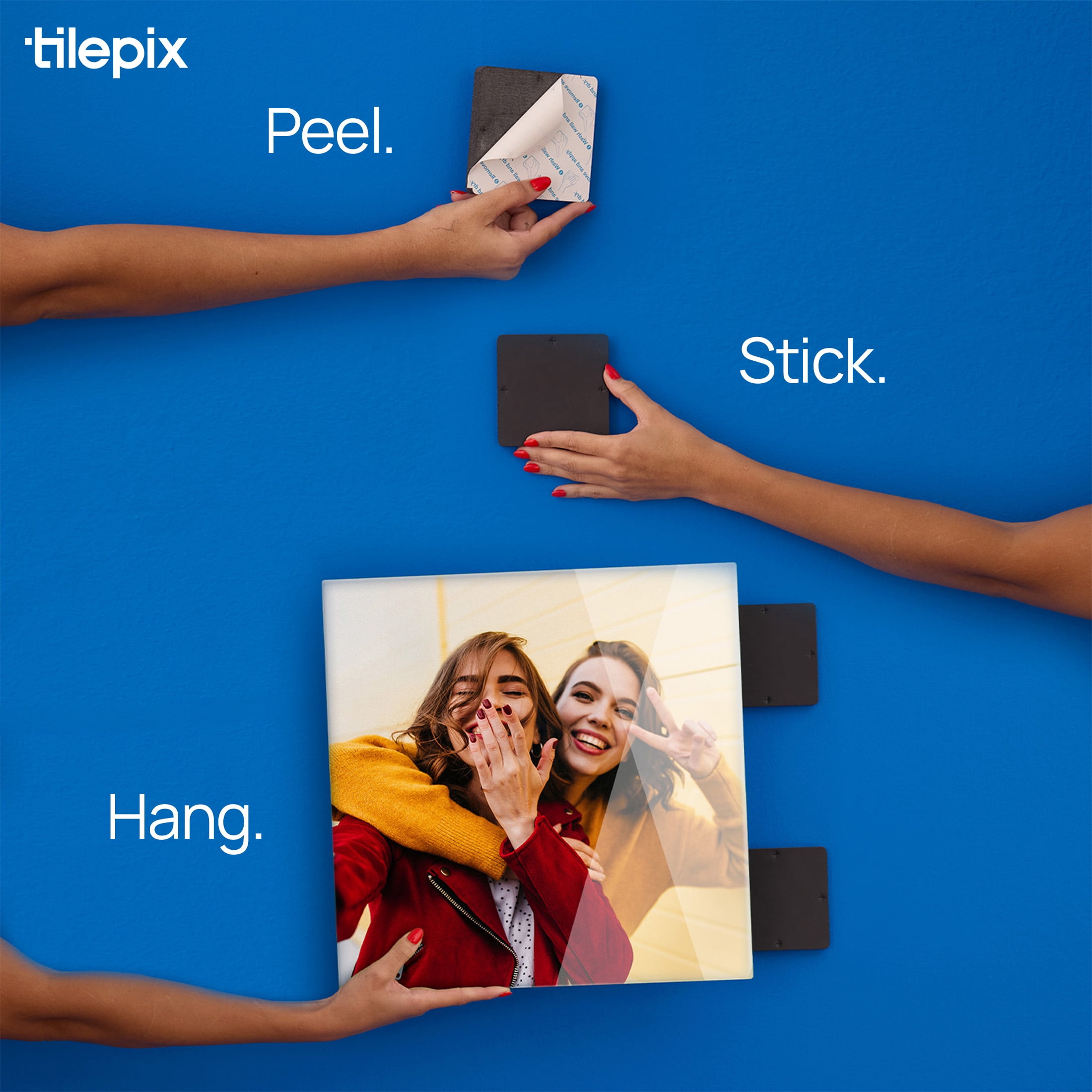 TilePix Glass Premium 16x16 Glass Picture Tile - Customizable Magnetic Photo Tile Picture Frame, Nail-Free Hanging Photo Tile