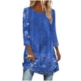 thumbnail image 2 of JTZGDY Fall Tunic Tops for Women Fashion Tie Dye/Striped/Color Block/Floral Printed 3/4 Length Sleeve Crewneck Graphic T-Shirts Loose Flowy Dressy Pullover Blouse Blue#02 XXL, 2 of 7