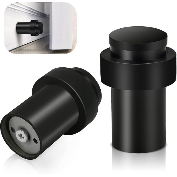 Door Stoppers, Floor Mounted Door Stop Black Heavy Duty Doorstop Stainless Steel Modern Door Stops Bumper Wall Protector