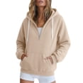 thumbnail image 7 of Jsaierl Women's Quarter Zip Hoodies Cute Solid Color Hooded Sweatshirt Lightweight Basic Pullover Cotton Jogging Long Sleeve Tops, 7 of 7