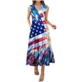 thumbnail image 2 of Nmnitkp Dresses for Women Independence Day print Fashion Casual Printed V-Neck Pullover Sleeveless Pleated Irregular Dress Blue,XL, 2 of 7
