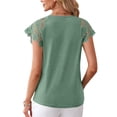 thumbnail image 4 of Only Moment Casual Daily Top Polyester,Spandex,cotton V Neck Women's Short Sleeve Tops 2026 Summer Puff Short Sleeve Blouse Green,L, 4 of 7