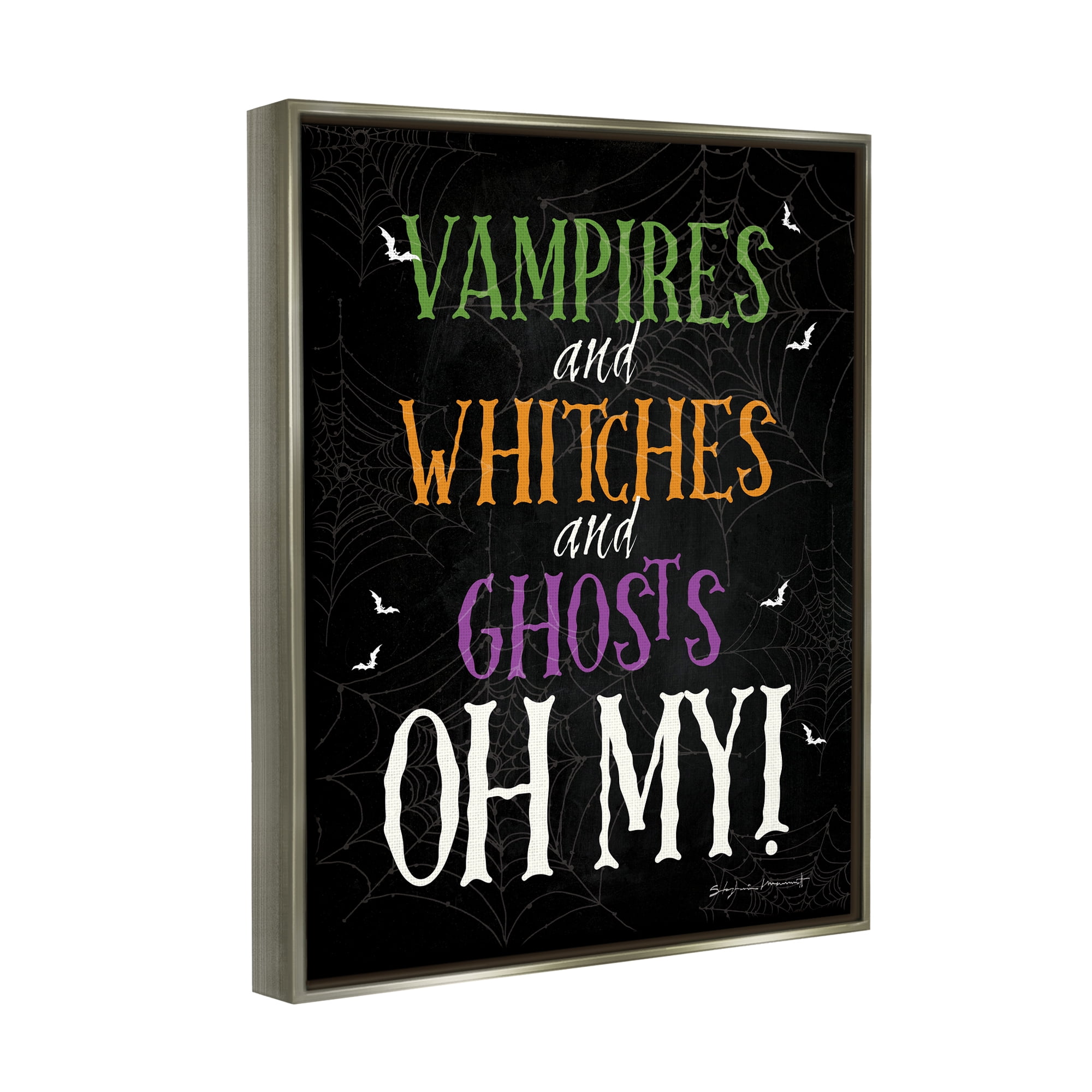 Stupell Industries Vampires Witches Ghosts Phrase Holiday Painting Gray Floater Framed Art Print Wall Art