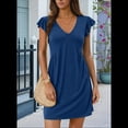 thumbnail image 2 of Vestido Tipo Chaleco Holgado con Mangas de y Escote en V Profundo para Mujer, Color Azul, Talla S, 2 of 6