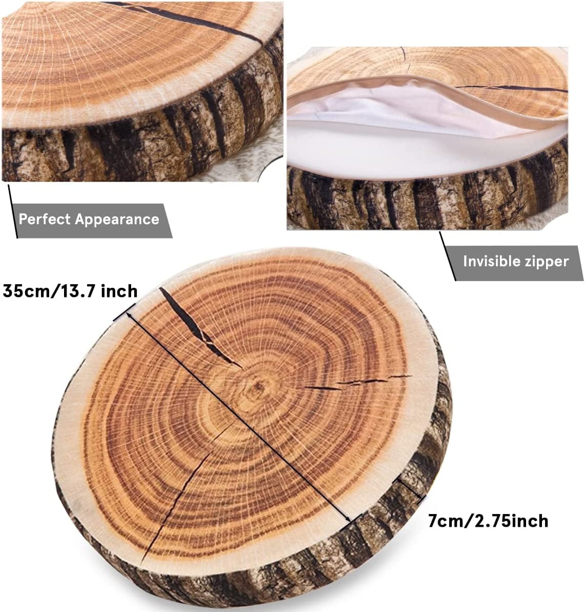 Decorative Round Throw Pillow, 3D Digital Print Comfortable Kids Funny Cute Wood Log Pillow Circle Seating Floor Cushion for Home, Couch, Sofa, Bedroom, Living Room Decor, Stump, 2 Pack