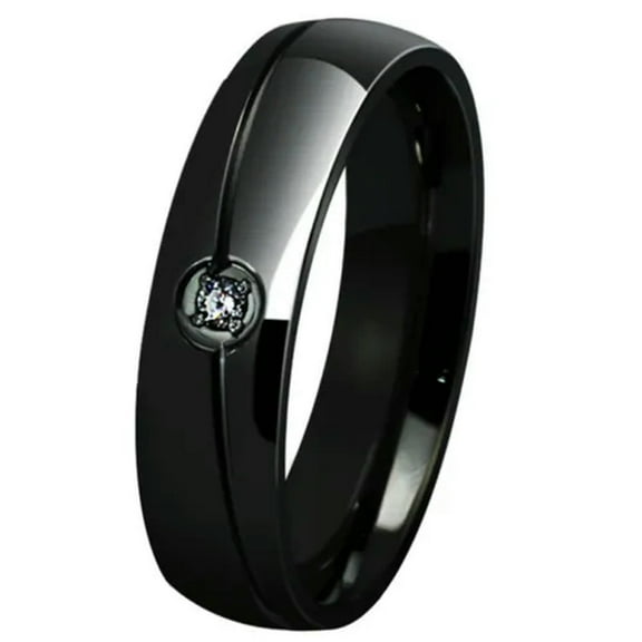 6MM Black/Gold/Silver CZ Band Men Women 316 Stainless Steel Wedding Ring Sz 6-12