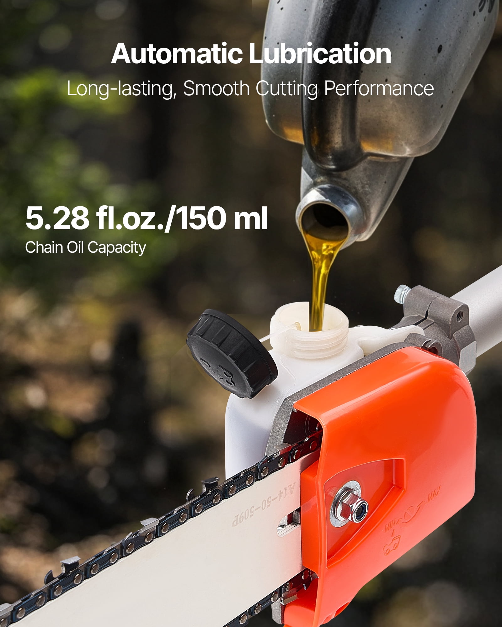 VEVOR Gas Pole Saw, 52CC 2 Stroke Gas Powered Pole Saws with 14 in Cutting Bar, Cordless Tree Trimmer with 30 fl.oz Fuel Tank, 7.2 to 10 ft Extendable, Powerful Chainsaw for Tree Trimming Pruning