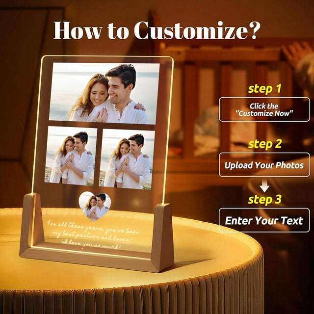Specollect 1 Pcs Night Light, Acrylic LED Lamp with Multiple Images, Anniversary Birthday Gift for Couples, Romantic Bedroom Decor, Warm Light 5in