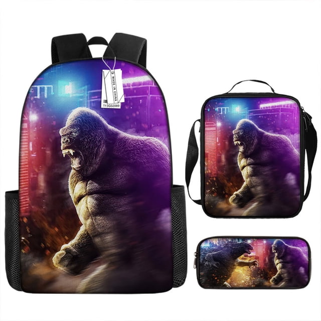 Godzilla Vs King Kong Schoolbag, Student Backpack, Godzilla Vs Kong Three-Piece Backpack-SHUNJING