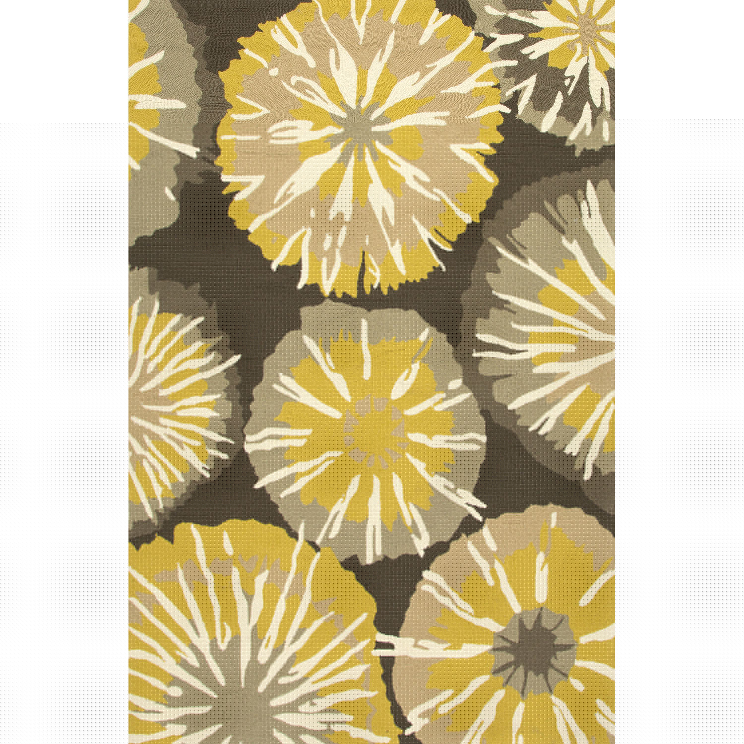 Indoor/Outdoor Floral & Leaves Pattern Yellow/Gray Polypropylene Area