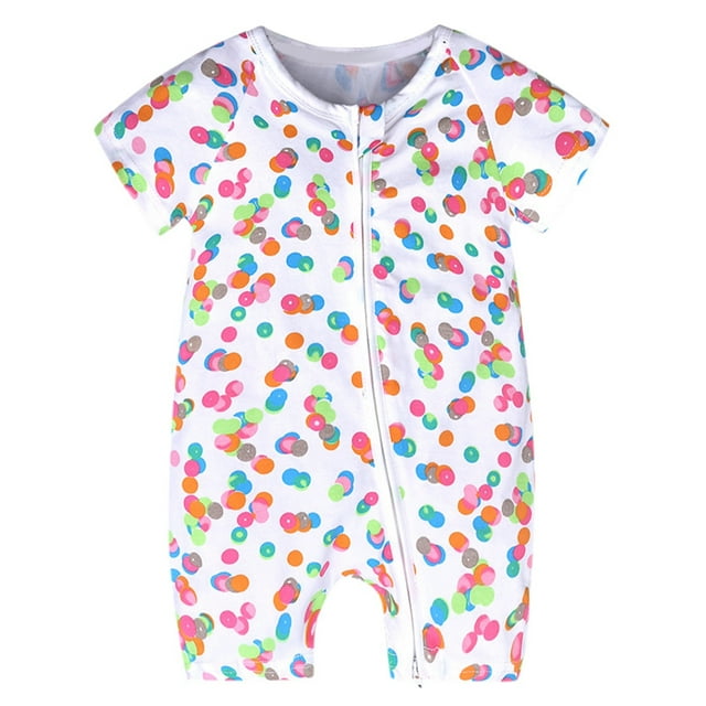 MIASHUI Été Bébé Justaucorps à Manches Courtes Imprimé Double Fermeture Éclair Combinaison, Blanc, 18-24 Mois
