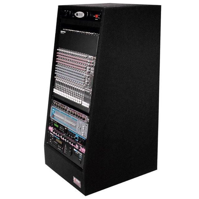 Odyssey CRS20W Carpeted Angled DJ Studio Rack w/ Wheels & 20U Front Rack Rails