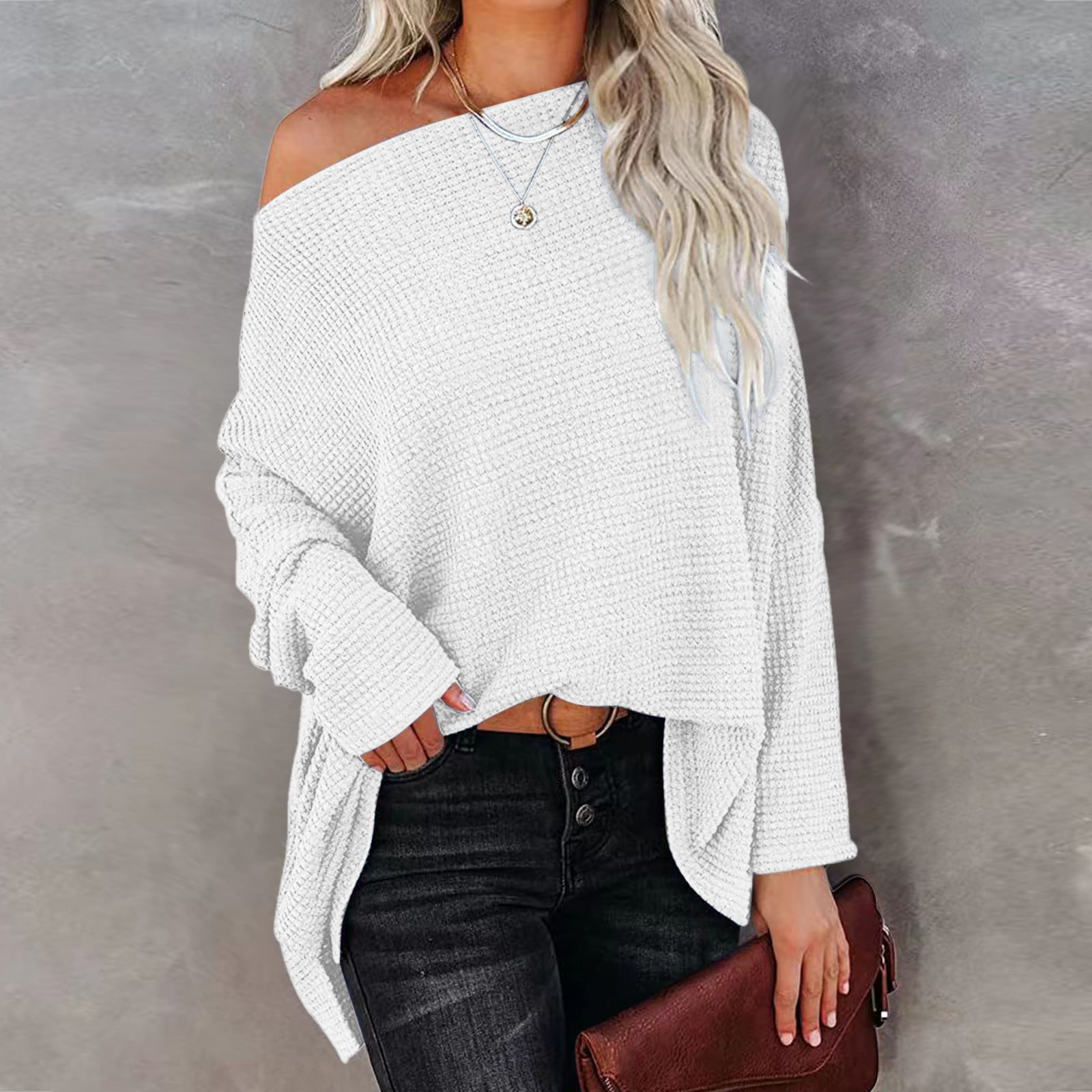 Tunic Sweaters To Wear With Leggings Womens Off Shoulder Long Sleeve  Oversized Pullover Sweater Knit Jumper Loose Tops - Walmart.com
