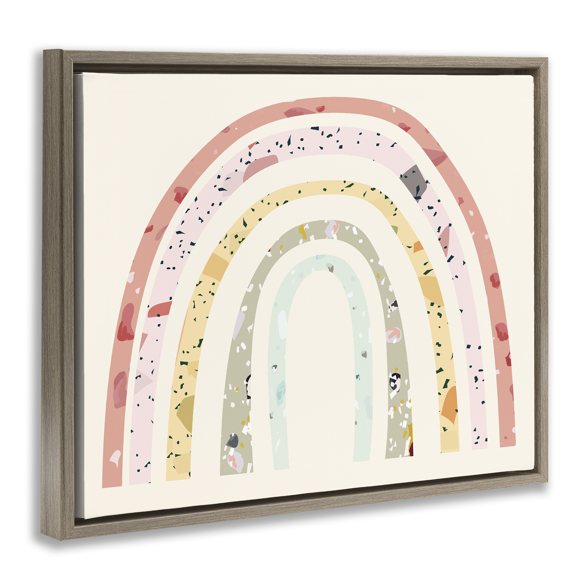 Stupell Industries Children's Abstract Pattern Rainbow Landscape Painting Brown Floater Framed Canvas Art Print Wall Art, 31 x 25