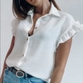thumbnail image 5 of Besolor Womens Summer Fashion Buttton down Shirts Ruffle Short Sleeve Plain Tops Dressy Casual Business Work Blouses, 5 of 7