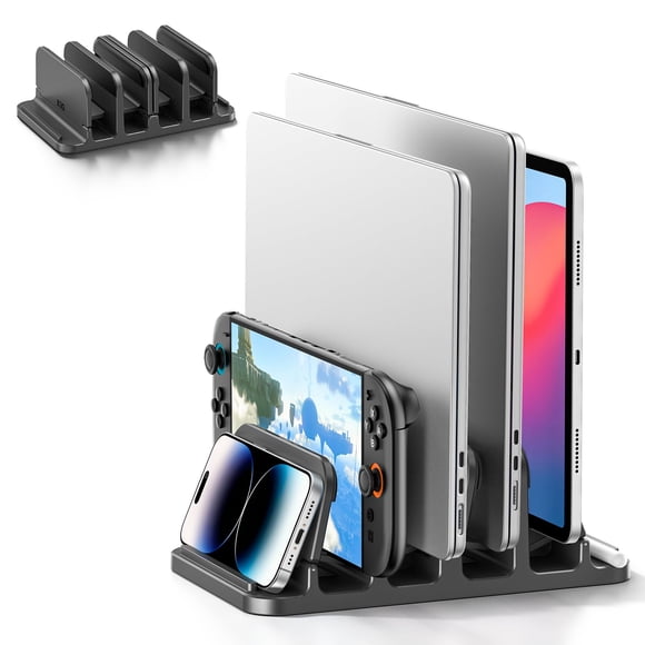 KDD 4-Slot Vertical Laptop Stand with Gravity Locking, 6-in-1 Laptop Holder Desktop Stand, Space-Saving Organizer Fits MacBook/Surface/HP/Dell/Book/T