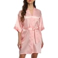 thumbnail image 3 of Solid Color Short Kimono Satin Bathrobe Silky Bride and Bridesmaid Robe, 3 of 8