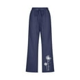thumbnail image 3 of QATAINLAV Crop Pants for Women Loose Fit Wide Leg Linen Capris Summer Casual Drawstring Beach Pants Fashion Dandelion Print Cropped Trousers with Pockets Premium Hoy Navy 3XL, 3 of 6