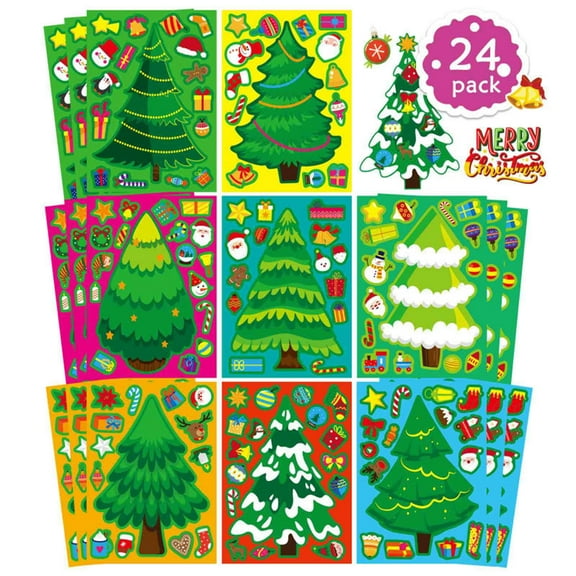24 Sheets Christmas Stickers for Kids, Christmas Crafts Make Your Own Stickers, Xmas Winter Holiday Party Games Stickers, Christmas Gift Bag Decor, Christmas Classroom Activity Stickers