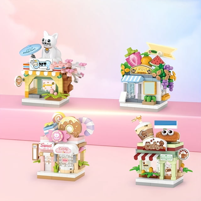 Street View Micro Particle Building Blocks, Small Particle Cute Sweet Shop Candy Shop Model, Mini Decoration For Birthday Gifts