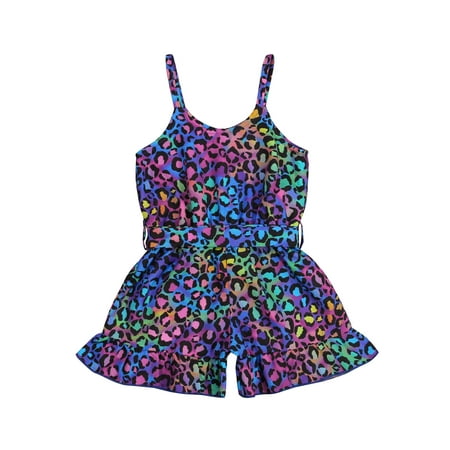 

ZIYIXIN Infant Baby Girls Leopard Jumpsuits Sleeveless Single Breasted Belt Printed Romper Blue 2-3 Years