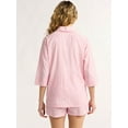 thumbnail image 2 of Joyspun Women’s Woven ¾ Sleeve Notch Collar Top and Boxer Shorts Pajama Set, Sizes XS-3X, 2 of 5
