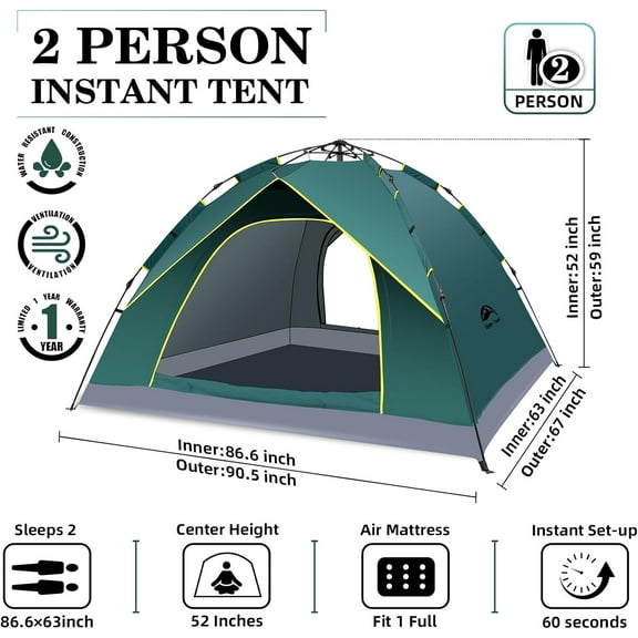 Happy Travel 1-2 Person  Pop Up Waterproof Dome Tent for Camping, Hiking & Traveling