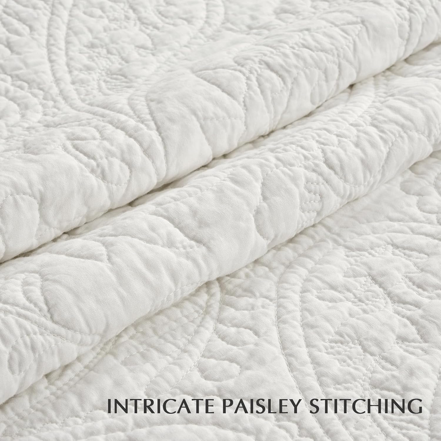 EVERGRACE 100% Cotton Paisley Quilt Set, King Size 3 Piece Set – Prewashed Lightweight Bedspread with 2 Shams, Soft & Breathable Matelasse Coverlet for All-Season Comfort, Bright White