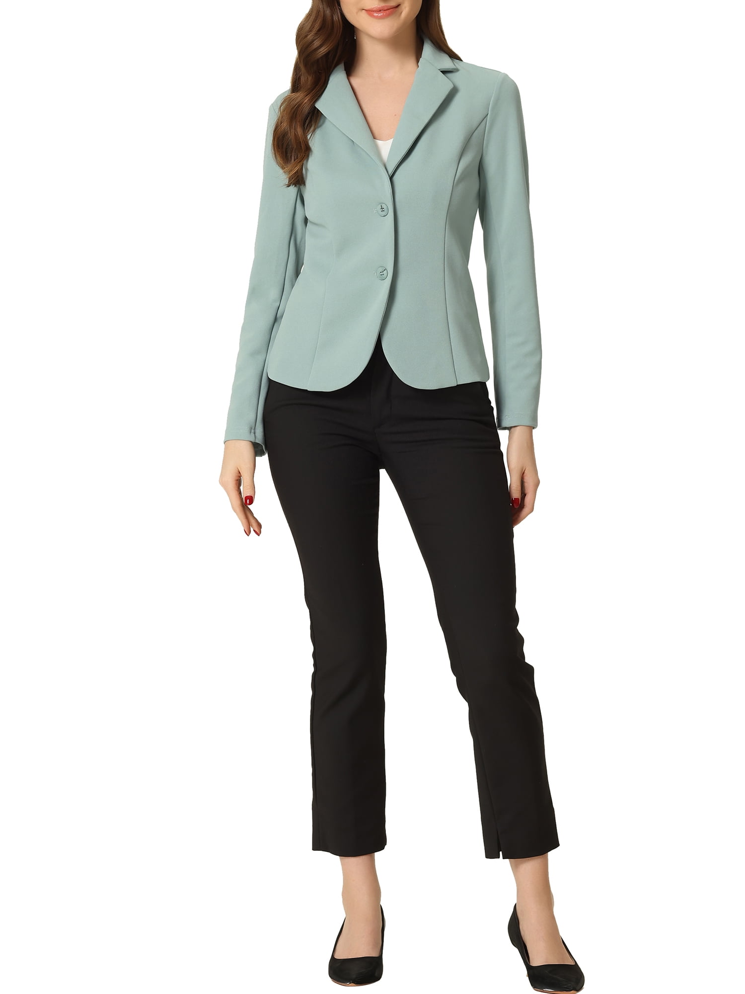 Unique Bargains Women's Office Work Lapel Collar Stretch Jacket Suit Blazer S Pea Green