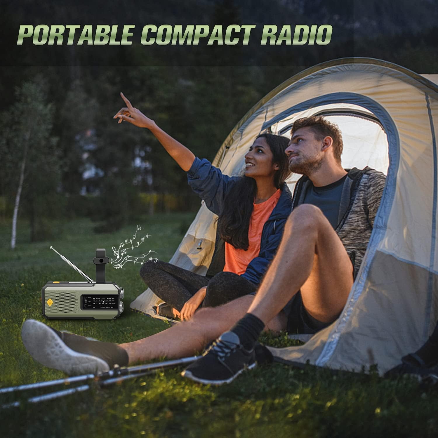 Newest Prociv Solar Emergency Wind Up Radio, Portable Hand Crank AM/FM Radio with SOS Alarm LED Torch, 2000mAh Rechargeable Power Bank USB Phone Charger Flashlight for Camping (Green)