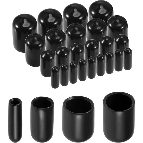 40pcs Round Rubber End Caps 1/8" 1/4" 3/8" 1/2" Black Vinyl Cover Screw Thread Protectors Assortment Kit