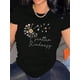 thumbnail image 1 of Camiseta informal de cuello redondo para mujer con estampado floral de diente de león, 100 % algodón, elasticidad media, ideal para todas las estaciones, ideal para deportes de ocio., 1 of 8