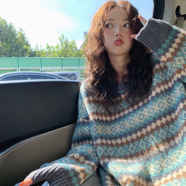 Suéteres de punto de invierno para mujer, suéteres azules vintage largos y holgados, sudaderas cálidas de moda coreana, jersey kawaii