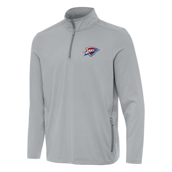 Men's Antigua Gray Oklahoma City Thunder Perilous Quarter-Zip Sweatshirt