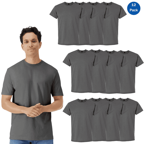 Gildan Light Cotton T-Shirt, Bulk Short Sleeve Tee, Pure U.S. Cotton, Charcoal, Pack 12, S
