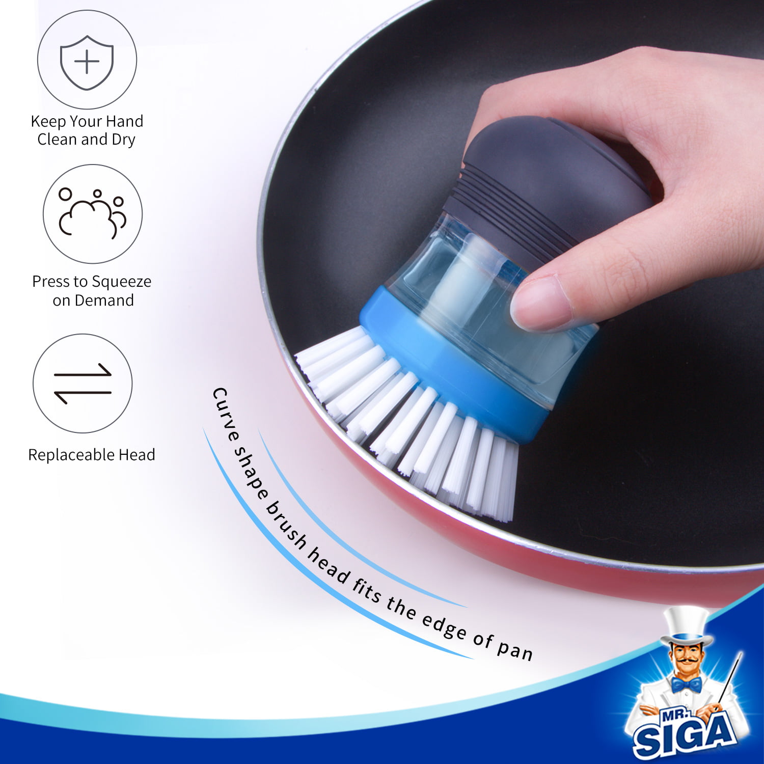 MR.Siga Pot and Pan Cleaning Brush, Dish Brush for Kitchen, Pack of 2