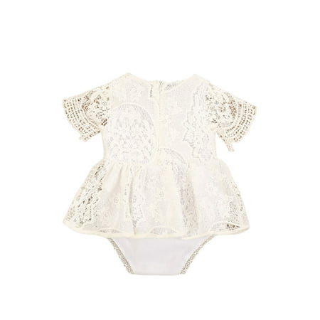 

Xingqing Baby Girls Short Sleeve Romper Floral Lace Pattern Crew Neck Tutu Bodysuit
