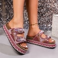 thumbnail image 4 of Big Buckle Sandals Women,Women's Sandals,Women Platform Sandals Rhinestone Beaded Pearl Double Buckle Bohemian Luxury Beach Summer Vacation Shoes 5cm Height Increasing Comfort Slides,Hot Pink,5.5, 4 of 6