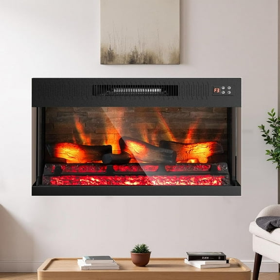 TUFFIOM 1400W 3 Sided Glass Electric Fireplace with Remote, Realistic Fake Fireplace Heater w/ 20 Flame Colors, 6 Flame Brightness 8H Timer & Fake Firewood for Indoor Home Bedroom Living Room