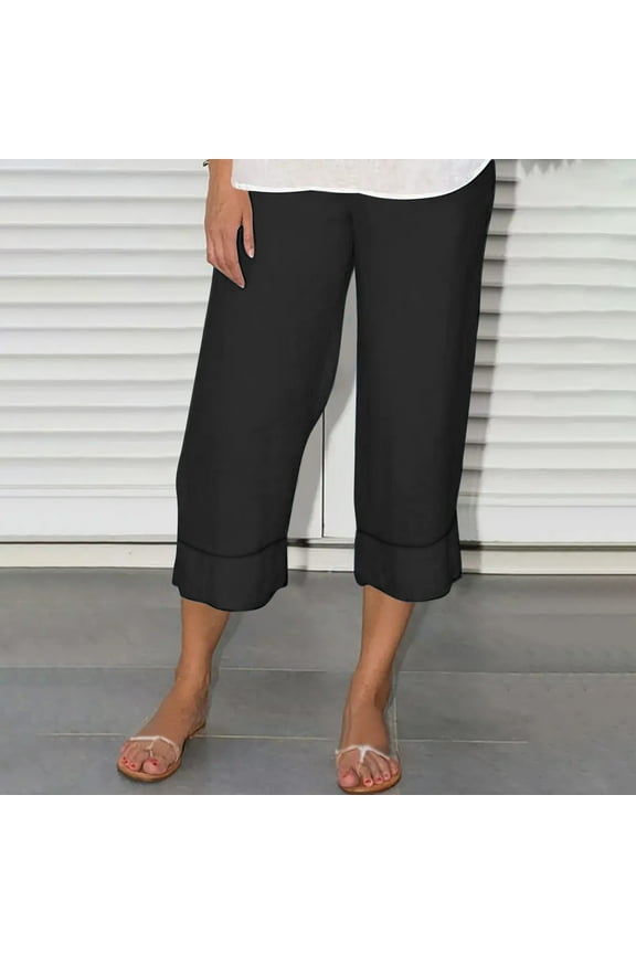 Women's Elastic Waist Casual Capri Pants for Summer with Comfortable Polyester Fabric