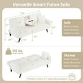 thumbnail image 2 of FFH Modern Corduroy Futon Sofa Bed with Adjustable Backrest,Convertible Loveseat Sleeper,Soft Couch with Drop-Down Table and Cup Holder for Living room,White, 2 of 8