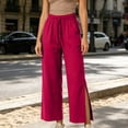 thumbnail image 2 of Levmjia Women's High Waisted Wide Leg Pants with Drawstring Side Pockets Front Slit Flowy Pants Casual Yoga Lounge Trousers for Summer, 2 of 6
