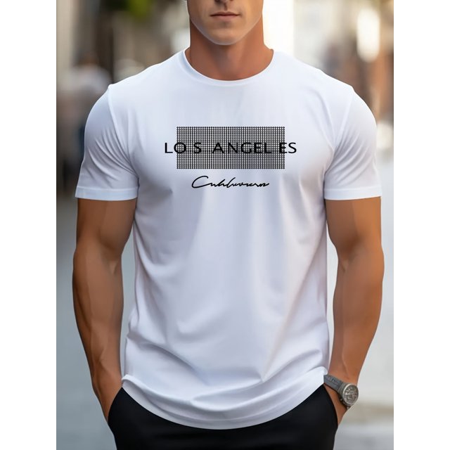 Camiseta de manga corta con estampado de Los Ángeles para hombre, cómoda y elástica, ideal para el verano, ideal para el día a día y como regalo.