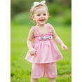 thumbnail image 4 of Kids Toddler Newborn Baby Girl Summer Clothes Flower Embroidery Sleeveless Smocked Tops and Shorts Set Cute Two Piece Outfit, 4 of 9