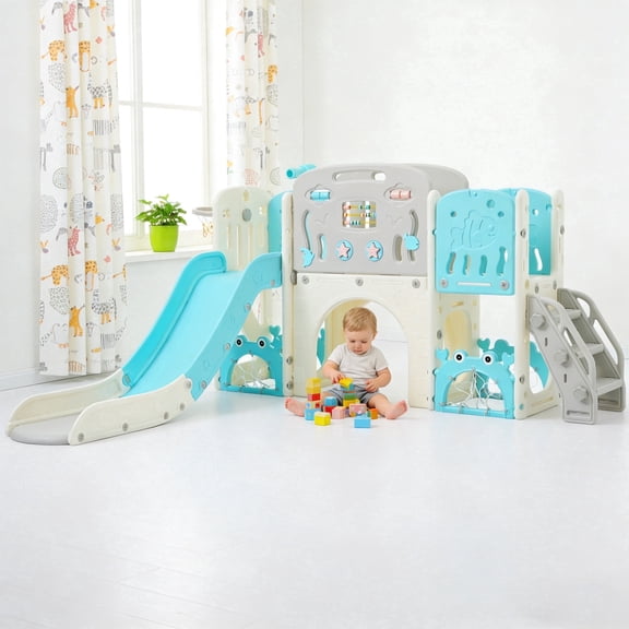 Shengchao Trade 11 in 1 Toddler Slide, Kids Slide for Toddler Age 1-3 with Basketball Hoop, Kids Slide Playset Structure, Toy Storage Organizer for Toddlers, Kids Climbers Playground,Blue