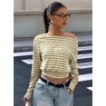 thumbnail image 4 of Women's Off Shoulder Top Cinched Waist Long Sleeve Crop T Shirts Tops Y2k Going Out Yellow S, 4 of 9