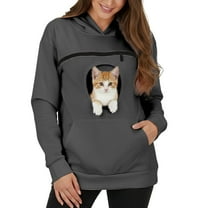 YAYUBA Women Pet Carrier Sweatshirt Puppy Kitten Holding Hoodies Long Sleeve Pouch Tops,M