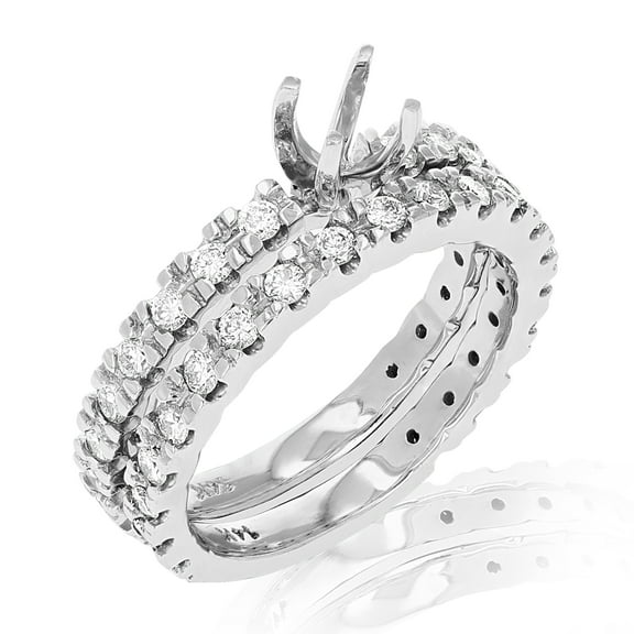 Vir Jewels 1 CTTW Semi Mount Diamond Wedding Bridal Set 14K White Gold Round Size 7 Female Adult