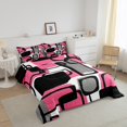 thumbnail image 3 of Erosebridal Pink Sqare Comforter Sets Queen Size,Abstract Stripes Bedding Queen Comforter Set,Geometric Decoration,Reversible,Breathable,3 Pieces, 3 of 8